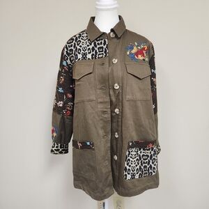 Embroidered Utility Jacket with Leopard Print